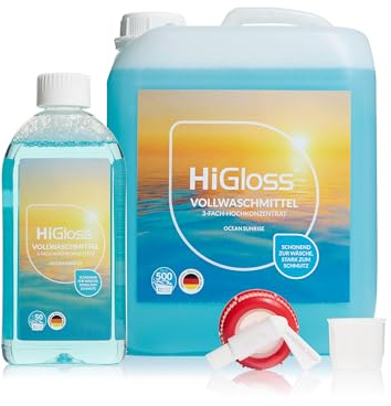 HiGloss Vollwaschmittel Flüssig Konzentrat 550 Waschladungen – Ergiebiges Flüssigwaschmittel mit Duft Ocean Sunrise – Waschmittel für weiße & bunte Wäsche