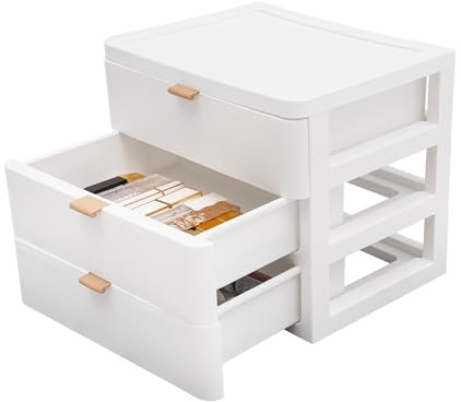 Dofanqing Skrivbordsorganisatör lådor organisatör lådlåda 3 lådor vit modern design 26 x 20 x 22 cm stapelbar för kontorsmaterial smink