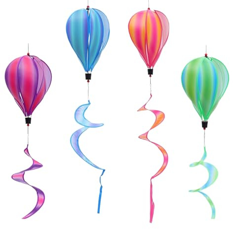 Heißluftballon Windspiel Garten Windmühle Regenbogen Windsack Rotierende Ornament Hofdekoration für Versammlung Geburtstag Garten Terrasse Baum Hochzeit Camping Urlaub, 4 Stück