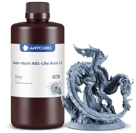 ANYCUBIC Wasser Waschbares ABS-Like Resin 3.0, Grau 1000g | 3D Drucker Resin mit Hohe Festigkeit und Zähigkeit, Geruchsarm, Hochpräzises 405nm UV-härtendes Harz für alle Harz 3D Drucker
