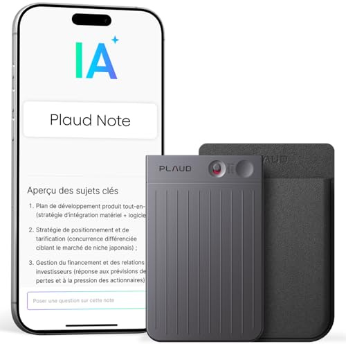 Plaud Note Grabadora de Voz IA con Funda Negra Transcribe Resume Transcripción IA, Soporta 112 Idiomas Control de Reunión con App Genial para Lección Llamada Entrevista Charlas Clases Teams