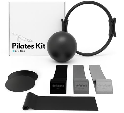 defedana Kit Pilates en casa, Gomas Elasticas Musculacion, Bandas Elasticas Musculacion, Pilates Accesorios, gym en Casa, Aro, Pelota, Discos Deslizantes, Banda resistencia, yoga accesorios,calistenia