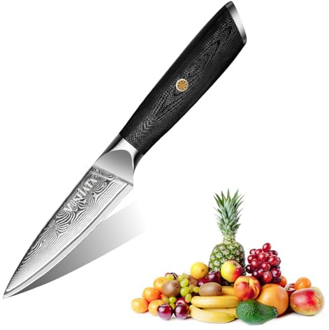 MOSFiATA Damascus Fruit Knife 4, Ultra Sharp Paring Knife, 67 Layers Damascus Steel VG10 Core Multipurpose Small Kitchen Knife Professional Peeling Knives, G10 Handle with Rivet Chef Gift