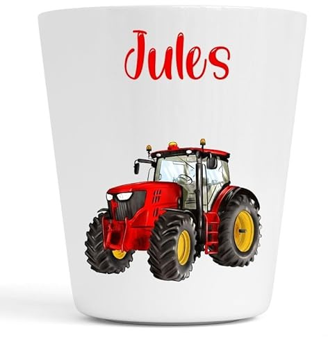 Générique Gobelet en Plastique pour Enfants | Gobelet Personnalisé avec Nom |Verre Plastique Incassable Personnalisé motif Tracteur, grue pâques et moto (Tracteur rouge Jule)