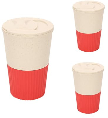 HSNAXingLife 3 Pezzi Bicchiere da Caffè in Plastica Riutilizzabile con Coperchio Tazze Per Bevande Mug da Asporto,350ML Portatile Antiscottatura Adatto Per Bevande Calde e Fredde (Rosso)