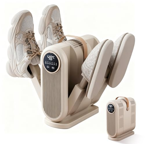 Indrnif Secador de zapatos eléctrico antibacteriano 4 en 1, temporizador 1/3/6H, 2 ajustes de velocidad del viento, secador de botas de esquí portátil, adecuado para zapatos, guantes, sombreros