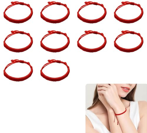 10 Pièces Bracelets d'amitié en tissu tressé, Bracelet Porte Bonheur,Amulette Corde Rouge Protège Bonne Chance Destinée, Réglable Bracelet Corde pour Hommes Femmes