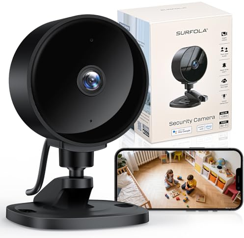 Surfola 1080P Indoor Security Camera, Mini Pet Camera with Motion/Sound Detection, 2.4GHz WiFi CCTV Camera, Night Vision, 2-Way Audio, SD Card & Optional Cloud, APP Control