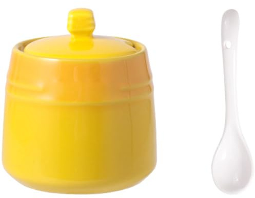 ARTIBETTER Tarro de Cerámica para Condimentos Cuchara Salero y Azucarero Amarillo Recipiente para Especias Resistente Fácil de Limpiar y Uso Doméstico Cocina