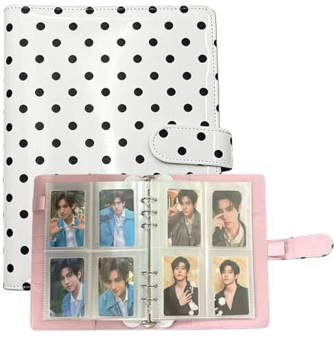 A5-Bindekarte Sammler,PU Leder Bindemittel,6 Ringbuch-Album,Enthält 40 Packungen mit 4-Taschen-Seiten,320 Kartenfächer,Zum Ordnen von Albumkarten und K-Pop-Fotokarten(Weiß)