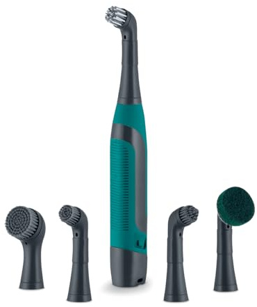 Tower Whiziwand Pro Electric Cleaning Brush, 13000RPM Motor, 5 Interchangeable Heads, Cordless Design, Waterproof (IPX7), Quiet Operation, Anthracite & Teal, T769010TL