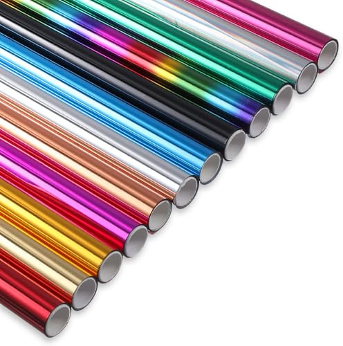 12 Stück Prägefolie Folien-Transferblätter Tonersensible Folie Metallic Foil 12 Farben Klassenaktivitäten Künstler FarbenTransferfolie Papier Metallic Foil Heißfolienpapierrollen