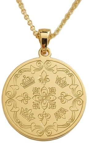 LKBEADS Collier pendentif rond en argent sterling 925 plaqué or avec gravure de l'emblème royal et chaîne maille forçat de 45,7 cm (18 pouces). Bijou fait main pour homme et femme | LKD_EGP_00792