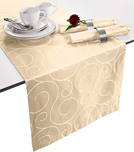 Erwin Müller Tischläufer, Tischdecke Oberhausen, Jacquard Ranken Sekt Größe 40x130 cm - pflegeleicht, bügelleicht, mit Kuvertsaum