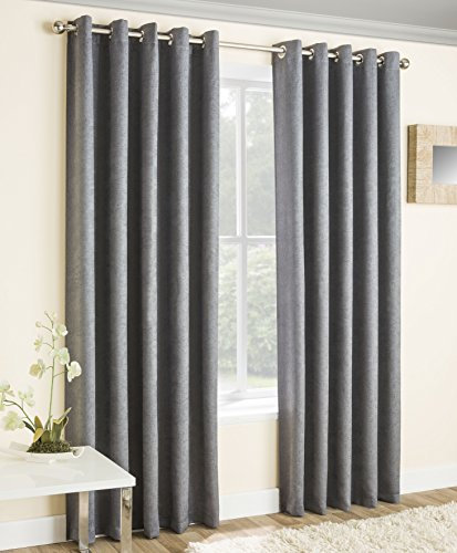 Enhanced Living Vogue Grey Silver 66 x 72 inch (168x183cm) Eyelet Thermal Noise Reducing Dim Out Curtains for Bedroom and Living Room