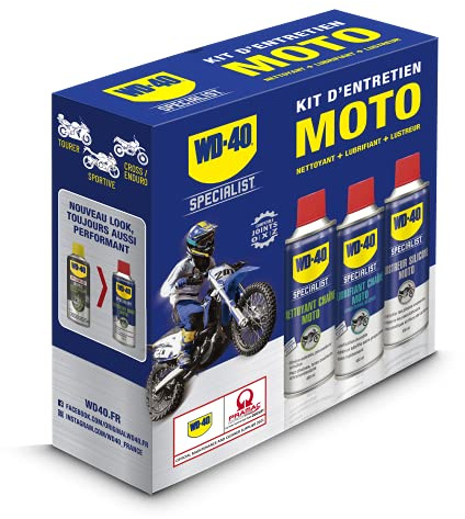 WD-40 Specialist Moto • Kit Entretien Moto • un Nettoyant Chaîne • un Lubrifiant Chaîne • un Lustreur Silicone • Solution 3 en 1 pour Moto