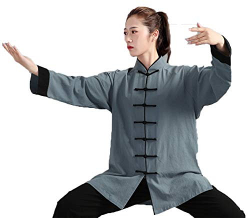 Tenue De Vêtements De Tai Chi Kung Fu Et Qi Gong Homme en Coton Et Lin Unisexe Costume Deux Pièces Vert Noir XL
