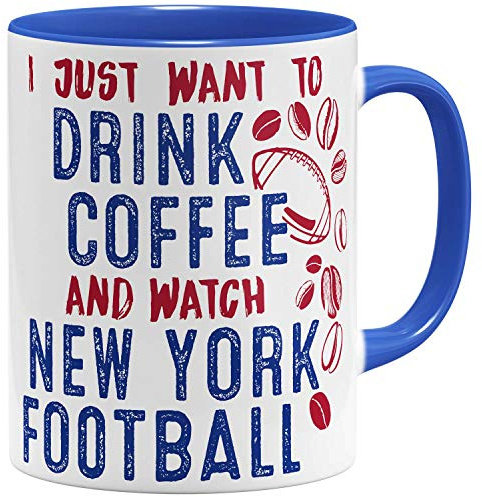 OM3® - New-York-Coffee - Tasse - Keramik Becher - American Football Mug - 11oz 325ml - Beidseitig Bedruckt - Royalblau