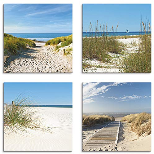 ARTLAND Wanddeko Strandbilder Leinwand Bilder Set 4 tlg. je 30x30 cm Quadratisch Wandbilder Landschaft Strand Sand Düne S6MI