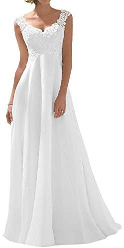 Romantic-Fashion Brautkleid Hochzeitskleid Weiß Modell W191 A-Linie Stickerei Chiffon DE Größe 50