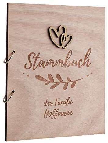 Hochzeitideal Stammbuch der Familie Familienstammbuch Holzcover inkl. Lasergravur (Fiore Personalisiert)