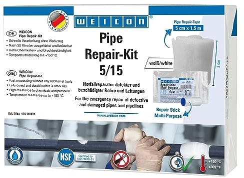 WEICON Pipe Repair-Kit 1,5 m x 5 cm, Rohrreparaturset für Risse und Lecks an Rohren und Leitungen, weiß
