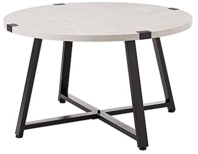 AZL1 Life Concept Rustikaler Bauernhaus-Couchtisch aus Metall, rund, für Wohnzimmer, Grauer Beton