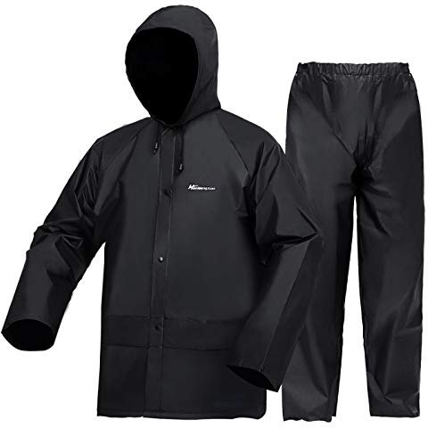 Rain Suit for Men Women, Ultra-Lite Waterproof Rain Coat (Jacket + Trousers) Sets Windproof Hooded Rain Gear Work wear(Black Medium)