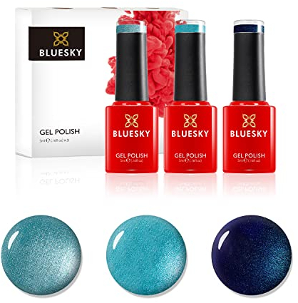 Bluesky Gel Nail Polish Set, Teals, Hotski To Tchotchke 80529, Lost Labyrinth 80600, Peacock Flume 80603, 3 x 5 ml, Blue, Green (Requires Curing Under UV or LED Lamp)