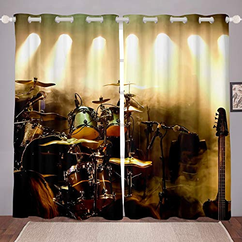 Tamburo Kit tende per finestra per camera da letto,musica rock,tende a tema per strumenti musicali,tendaggi per finestra,banda concerti,popstar,feste W66 x L72