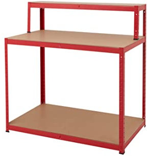 BiGDUG Heavy Duty Workbench for Garage - 300kg per level (600kg capacity) - 120H x 120W x 60D cm - Red - Work Table Workstation for Shed