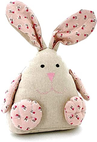 heimtexland ® Türstopper Hase mit biegsamen Ohren Tilda Blumen Stoff Dekohase Landhaus 30 cm Rosa Typ740