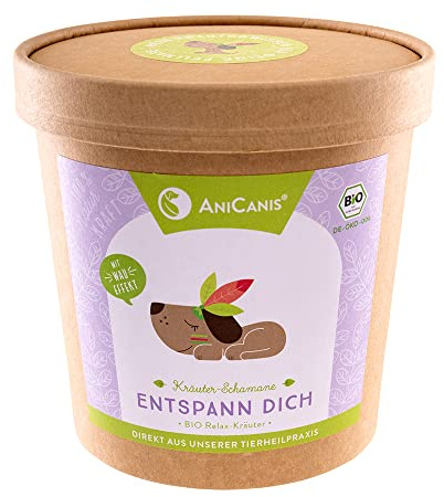 AniCanis Bio Kräutermix Entspann Dich für Hunde - Beruhigung - 100g | vom Tierheilpraktiker, mit Baldrian, Lavendel & Hopfen, Unruhe, Stress & Angst, ohne Zusatzstoffe