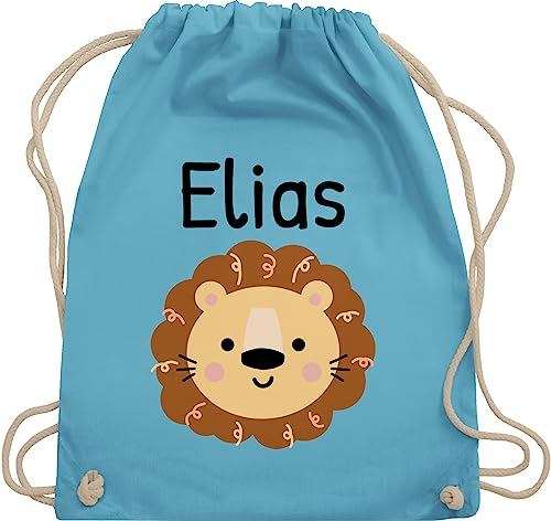 Turnbeutel Rucksack - Löwen - Süßer Löwe - Kindergarten Kita - Unisize - Hellblau - stoffbeutel name personalisierte kindergartentasche löwenmotiv lowe beutel kindergartenrucksack