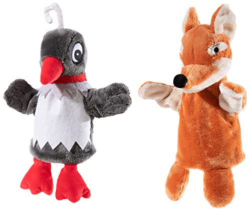 Unser Sandmännchen Handspielpuppenset Frau Elster und Herr Fuchs GRS/PET Plüsch, Grau/Rot, Rotbraun