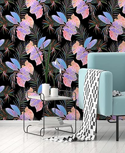 Myphotostation - Papel pintado de hojas para despegar y pegar, extraíble, autoadhesivo, tropical, hojas coloridas, papel tapiz de 20 pulgadas de ancho x 124 pulgadas de alto