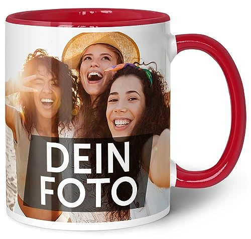 GRAVURZEILE Tazza personalizzata con foto – Tazza da personalizzare – Personalizzata con foto e scritta – Nome testo – Regalo per lui & Lei – Colore: Rosso