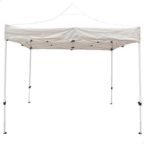 AKTIVE 61138 - Cenador Plegable Exterior, Toldo Blanco, Medidas 3x3cm, Regulable en Altura, Protección UV e Impermeable, de Acero, Incluye Bolsa de Transporte, Carpa Playa, Camping, jardín