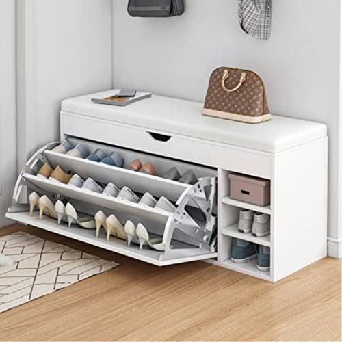 Schuhbank Storage Shoe Shelf 3 Ebenen Schuhschrank Mit Sitzfläche Schuhregal Mit Flip-Drawer Und Sitzkissen Für 10-20 Paar Schuhe Gepolsterte Sitzbank Eingangsbereich Flur Platzsparend