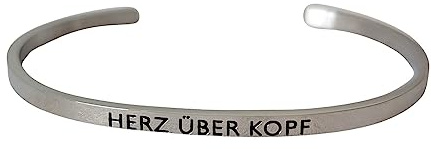 Eleganter Armreif Armband in Farben: Silber, Gold oder Rosegold mit Mantra und Spruch - Gravur in 2 Größen. HERZ ÜBER KOPF