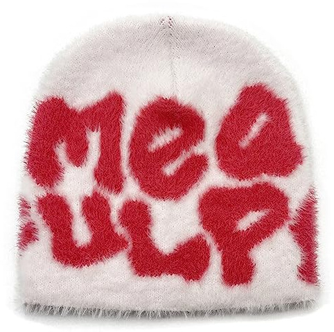 Y2K Mea Culpa Flauschige Beanie für Damen Strickmütze Winter Warme Beanies Unisex Skimützen