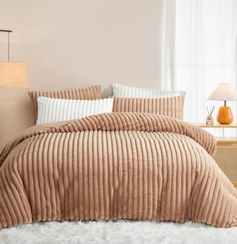 Lanqinglv Plüsch Bettwäsche 135x200 Braun Taupe Warme Winter Flauschig Flanell Kunstfell Winterbettwäsche Kuschelig Cashmere Touch Dick Sherpa Bettbezug mit Reißverschluss und 1 Kissenbezug 80x80cm