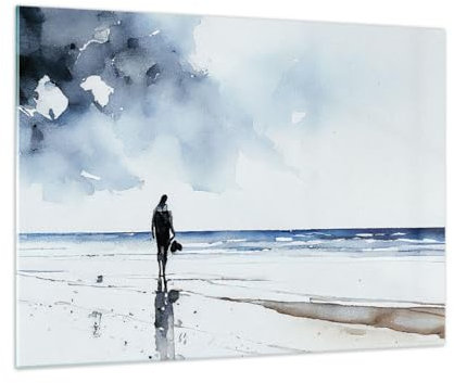 Vidrios decorativos Solitario Hombre Costa Cuadro Sobre Vidrio Moderno 70x50cm Decoracion Salon Dormitorio Cocina Cuadros Pared Impresiones Impresión en Cristal Wall Art Prints Decor GAA70x50-6001