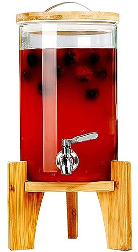LYXXW Barrel Beverage Dispenser with Stand Tap 15L Easy Filling Wide Mouth - Glass Jug Cocktail Accessories, Mason Jar Water Dispenser for Parties, Home, Bar, Wedding,12L