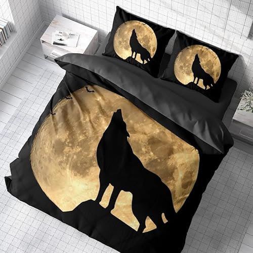 MAQUE Schwarz BettwäSche Set Wolf BettwäSche 135x200, WendebettwäSche und Kissenbezug 80x80, Weiche & Angenehme & Atmungsaktive Mikrofaser BettwäSche-Sets mit ReißVerschluss