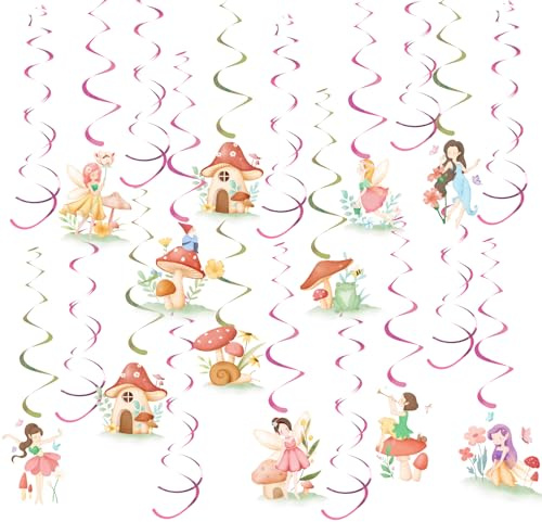 Easy Joy 24pcs Fairy Spirals Streamers Garden Party Decorations Butterfly Hanging Decorations Ceiling Swirls Decorations for Girl Baby Shower Wedding Decoration Birthday Party Supplies