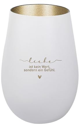 Der-Porzellan-Laden Windlicht mit Gravur Liebe ist kein Wort Weiß Gold | Teelichthalter aus Glas mit Spruch Tischdeko modern