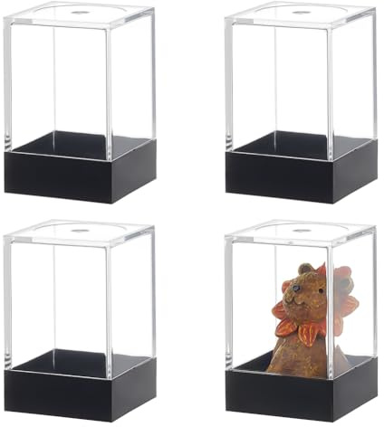 FINGERINSPIRE 4 Stück Kleine Rechteckige Sammlerbox Aus Kunststoff 40x40x69 mm Schwarzer Boden Durchsichtiger Deckel Aufbewahrungsbox Mini Staubschutzbox Für Actionfiguren Miniatur Modelle Kristalle