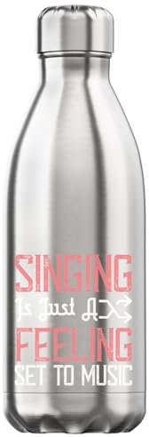 Atspauda Bouteille d'eau isotherme sous vide avec slogan de l'artiste de musique Singing is just a feeling set to music Argenté