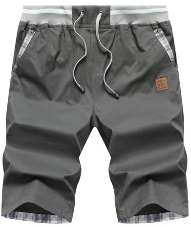 Djtnzdm Herr Cargoshorts Sommar Elegant Avslappnad Elastisk Bermudashorts Chino Shorts med Fickor, Grå, M